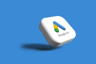 a white google logo on a blue background