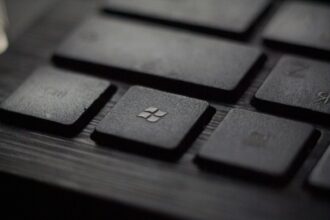 black laptop computer keyboard in closeup photo