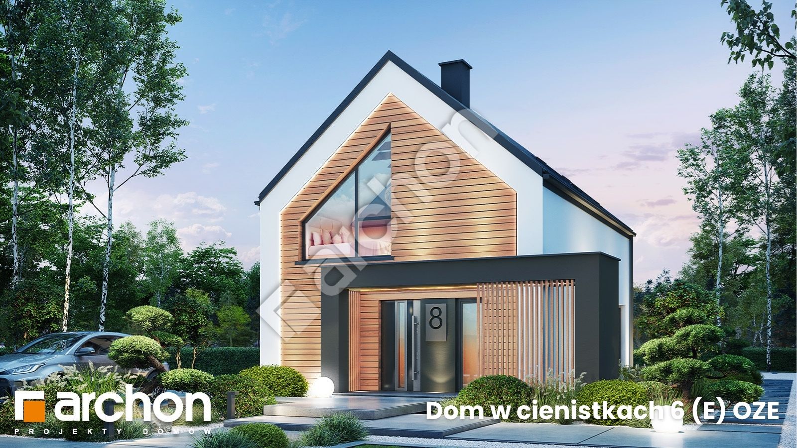 Dom w cienistkach 6 (E) OZE – nowoczesny dom z poddaszem, do 70 m² zabudowy. Architektura, która łączy elegancję z funkcjonalnością.